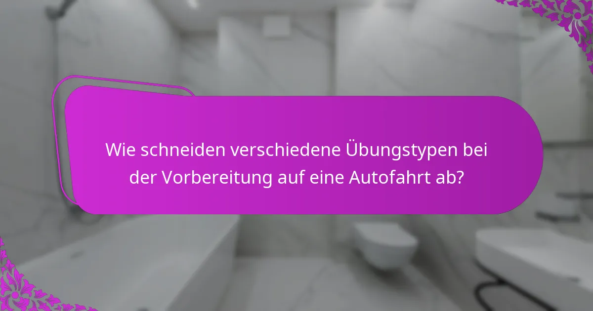 Wie schneiden verschiedene Übungstypen bei der Vorbereitung auf eine Autofahrt ab?